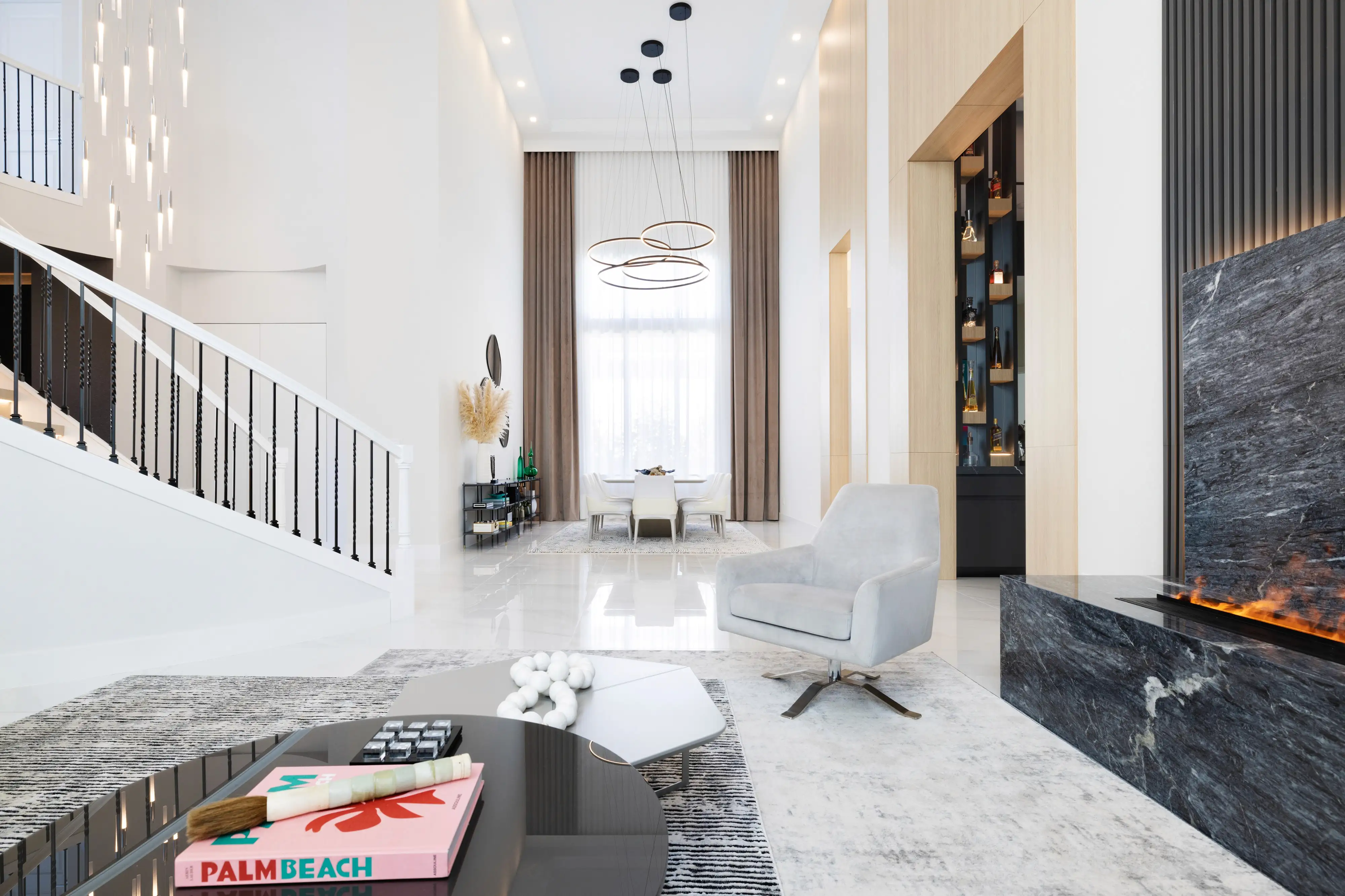 Open-plan luxury Miami living space with natural light and architectural detailing